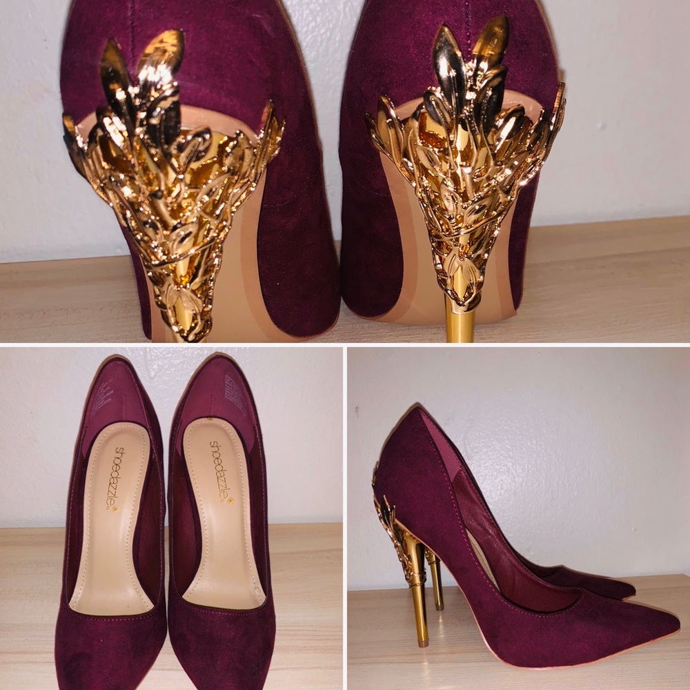Sexy Burgundy & Gold High Heel Pumps
